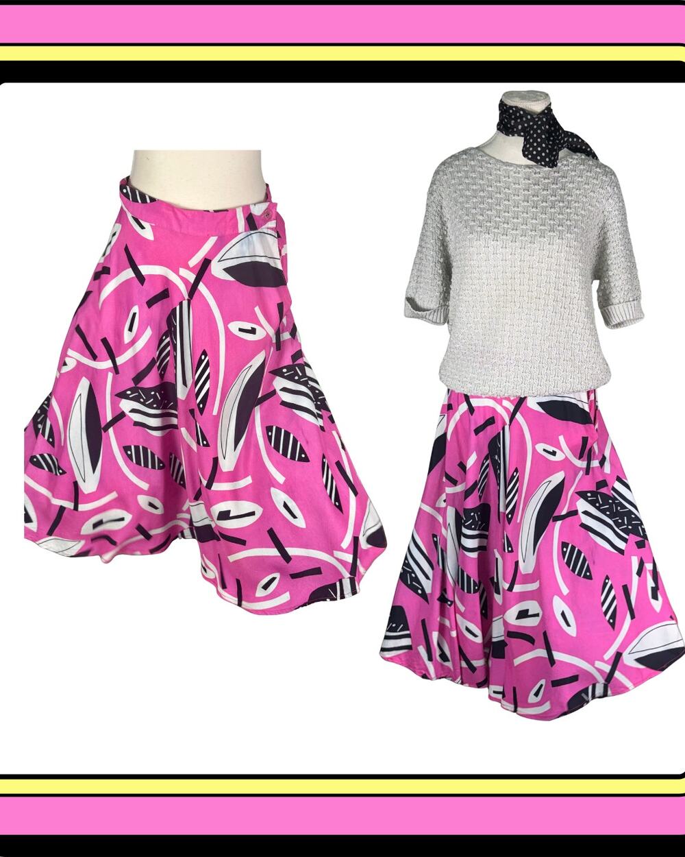 Josephine Chaus Pink Black White Abstract Circle Skater Skirt